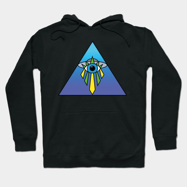 Illuminati Pyramid UFO Eye Art Deco Geometric Twilight Blue Gradient Fade Space Sky Hoodie by Ciara Shortall Art